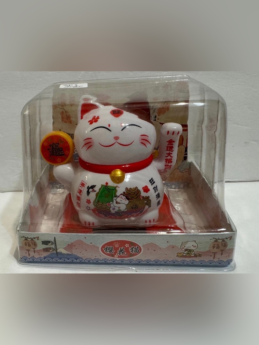 Solar powered fortune Lucky cat with waving arm with treasurer pot！ size:4” Tall